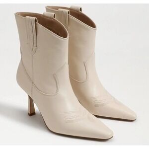 Sam Edelman Women's Size 5.5 Ivory Leather Western‎ Heel Ankle Booties Boots NEW